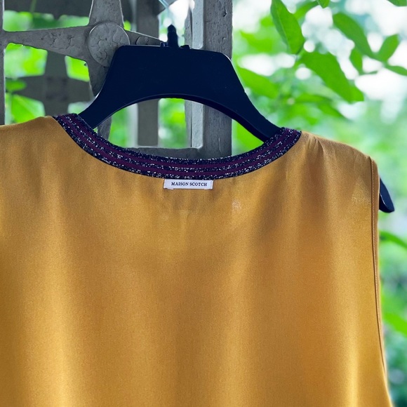 Gold Satin Top with Burgundy and Metallic Trim - Picture 2 of 7